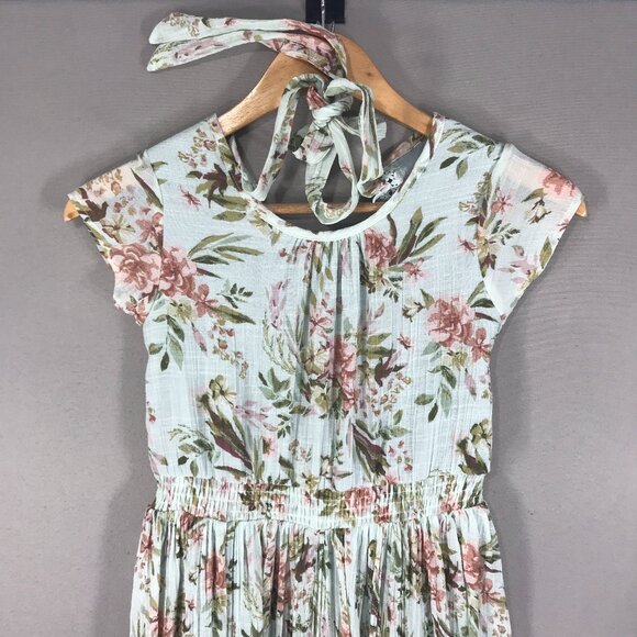 Mia Joy Joyfolie Dress Girl's 10 Green Blue Floral Maxi Boho Peasant Cottagecore - Picture 1 of 15